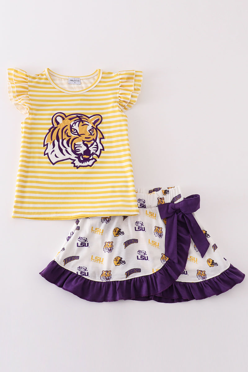 Yellow tiger applique LSU girl set