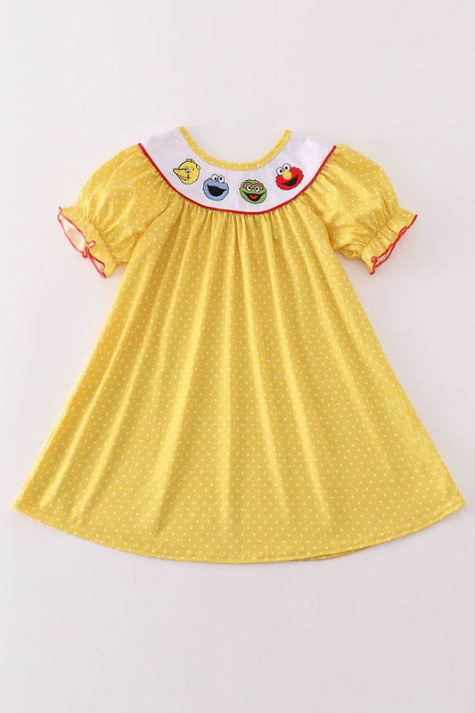 Yellow charactor embroidery dress