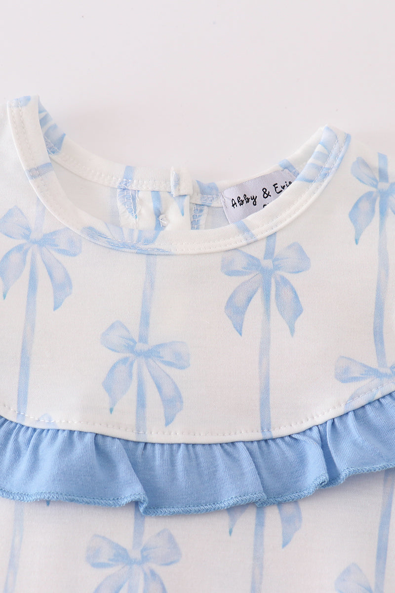 Blue bow ruffle girl bloomer set