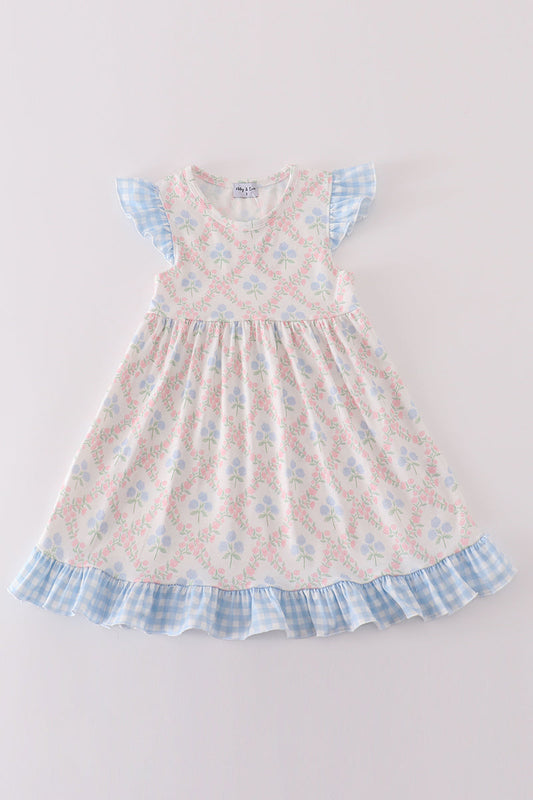 Blue hydrangea print  girl dress