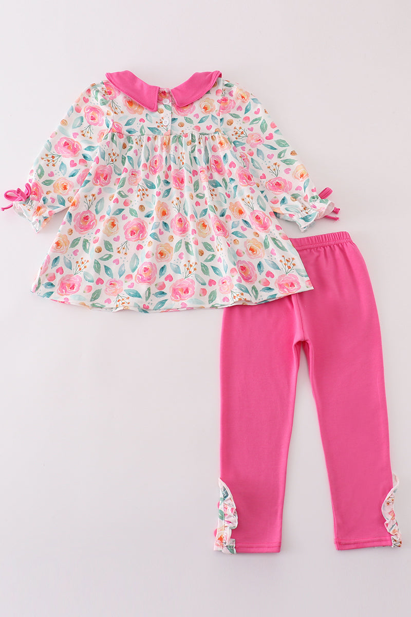 Pink floral girl pants set