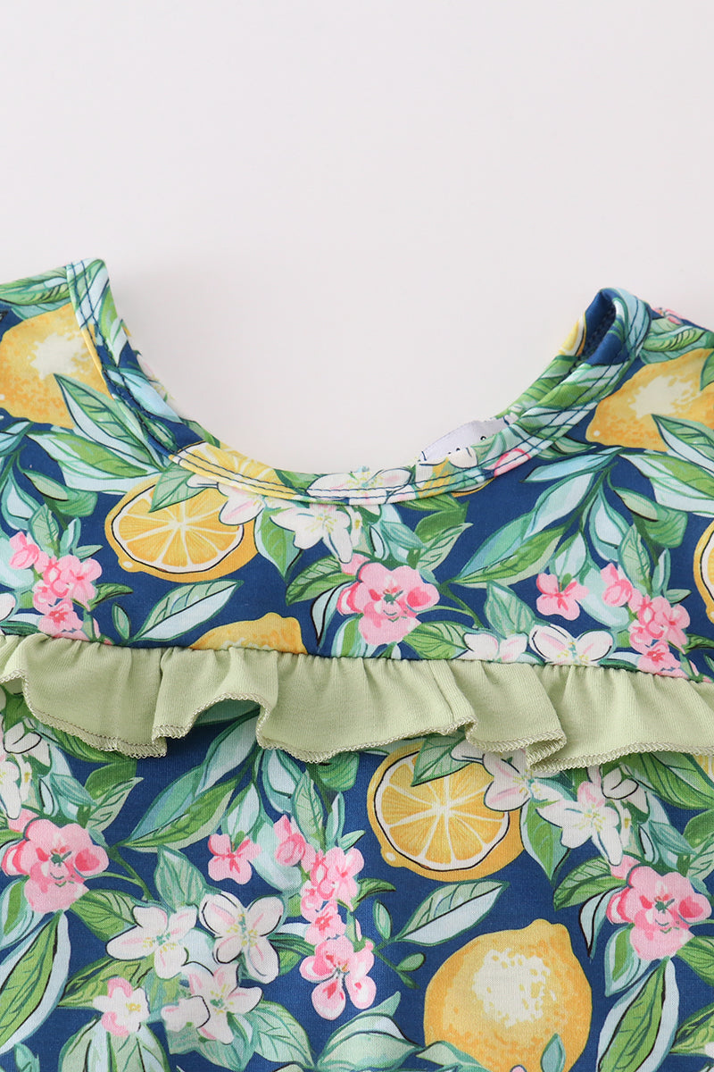 Greem lemon print girl set