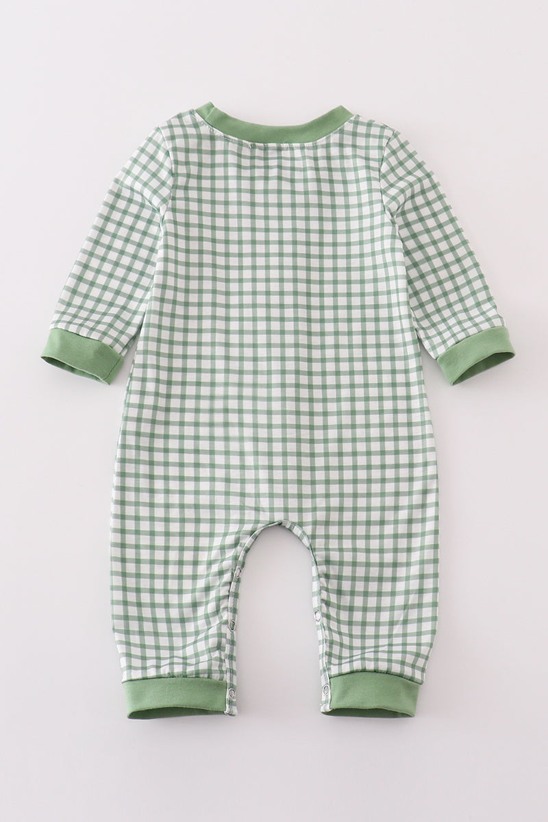 Green clover embroidery boy romper