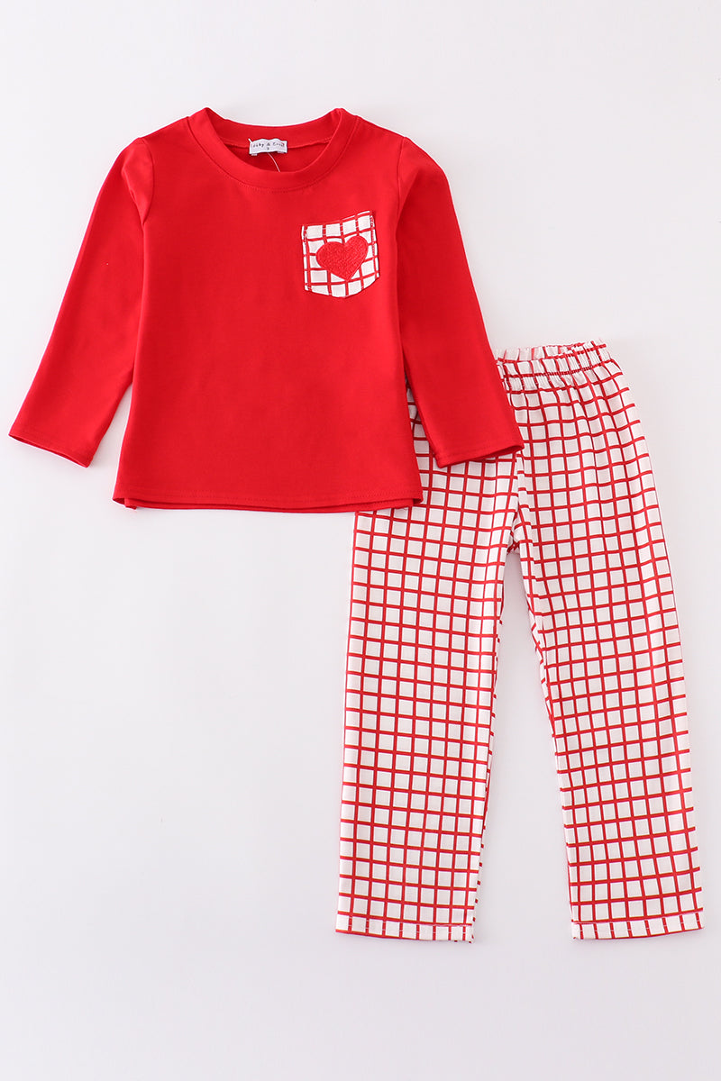 Red valentine's day heart embroidery boy set