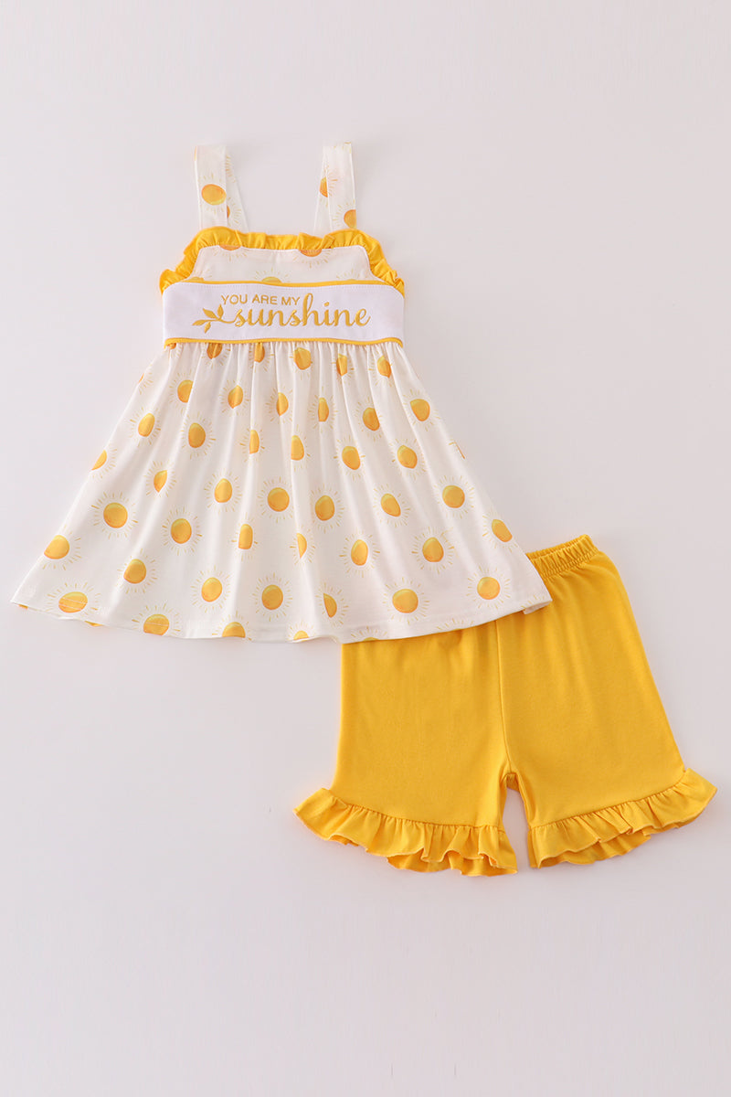 Yellow you are my sunshine embroidery girl set