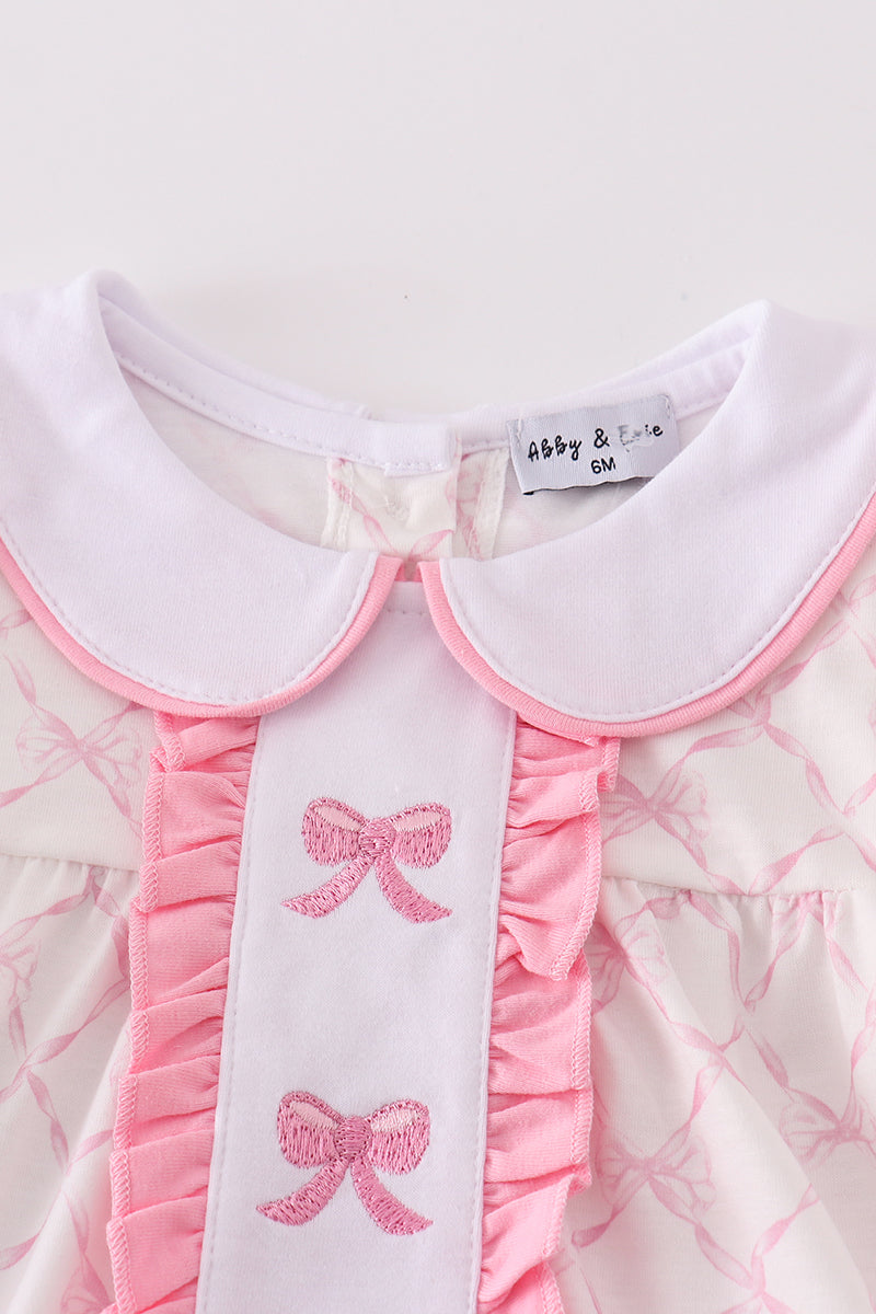 Pink bow embroidery girl bloomer set