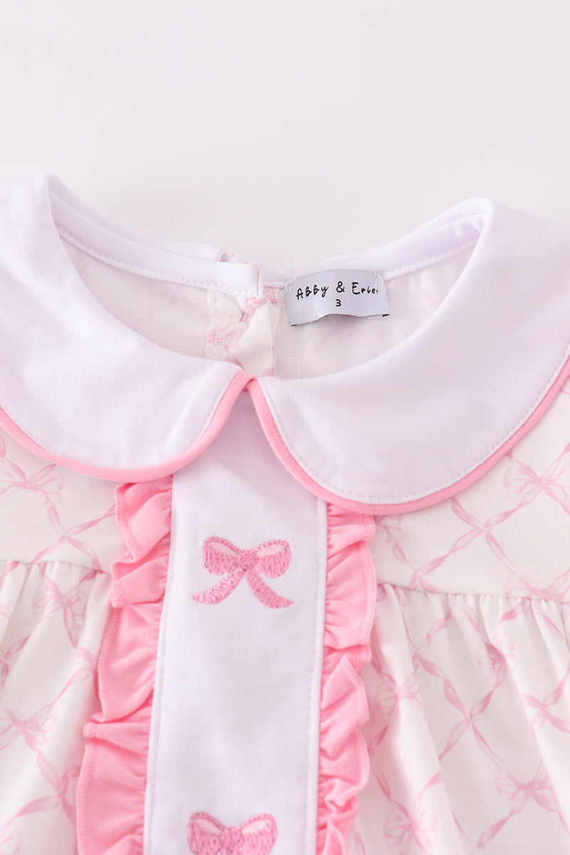 Pink bow embroidery girl set