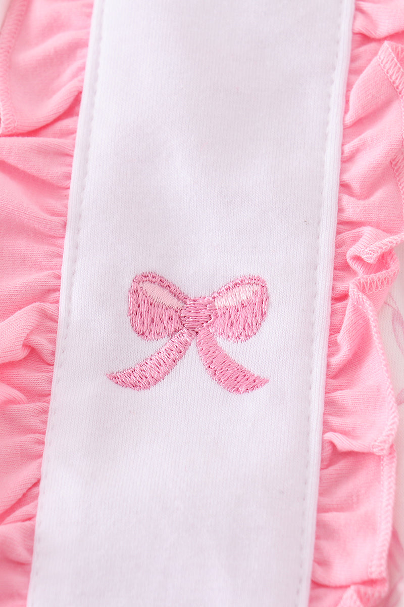 Pink bow embroidery girl set