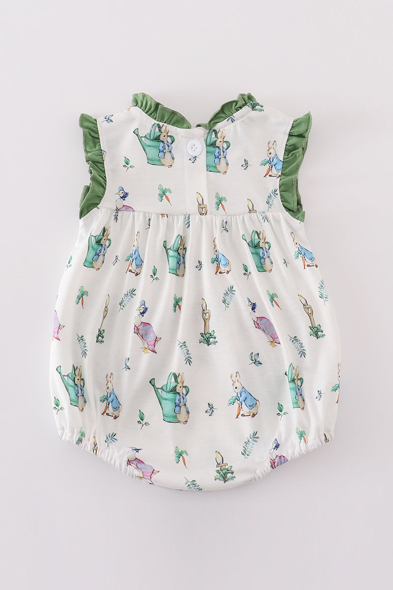 Easter bunny print girl ruffle bubble