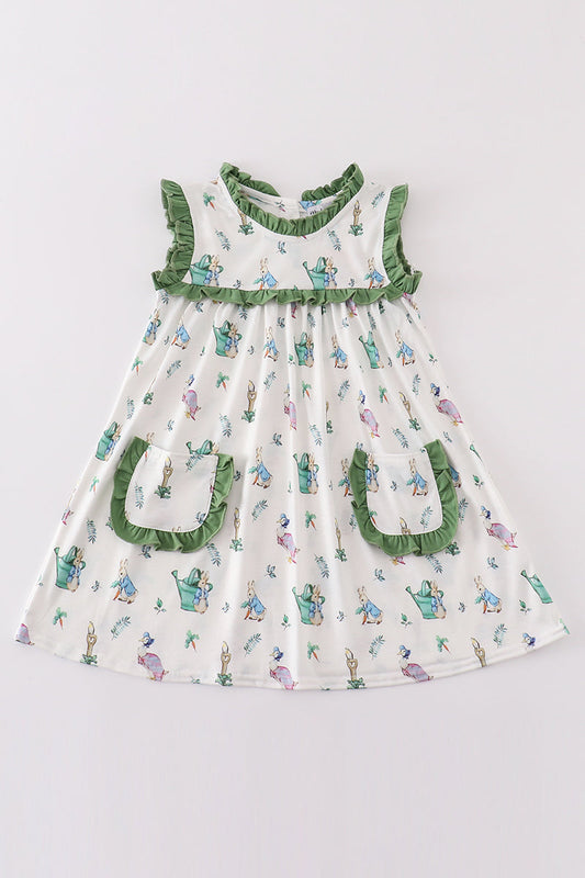 Easter bunny print girl ruffle dress