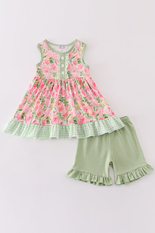 Pink blossom charm print girl set