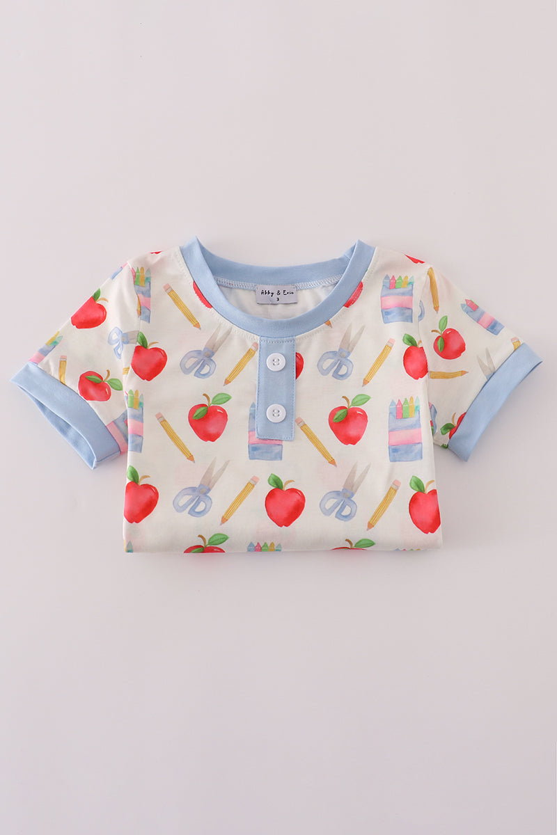 Apple pencil print shorts set