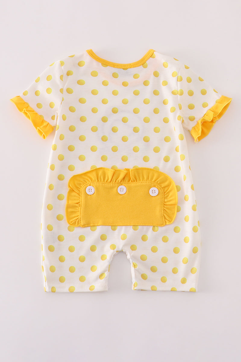 Yellow character applique dot romper