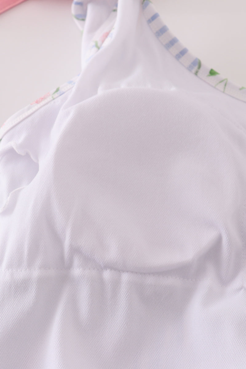 Floral stripe bow swimsuit -Adult UPF50+