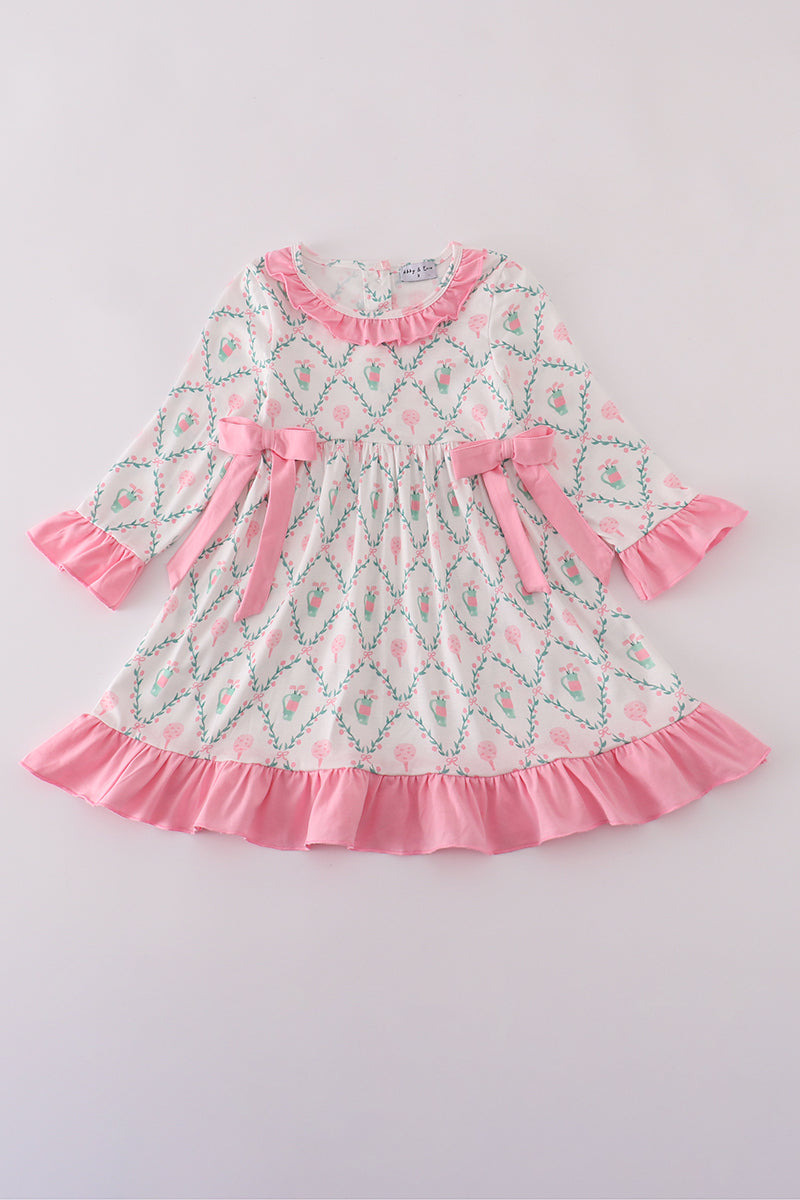 Pink golf print ruffle dress