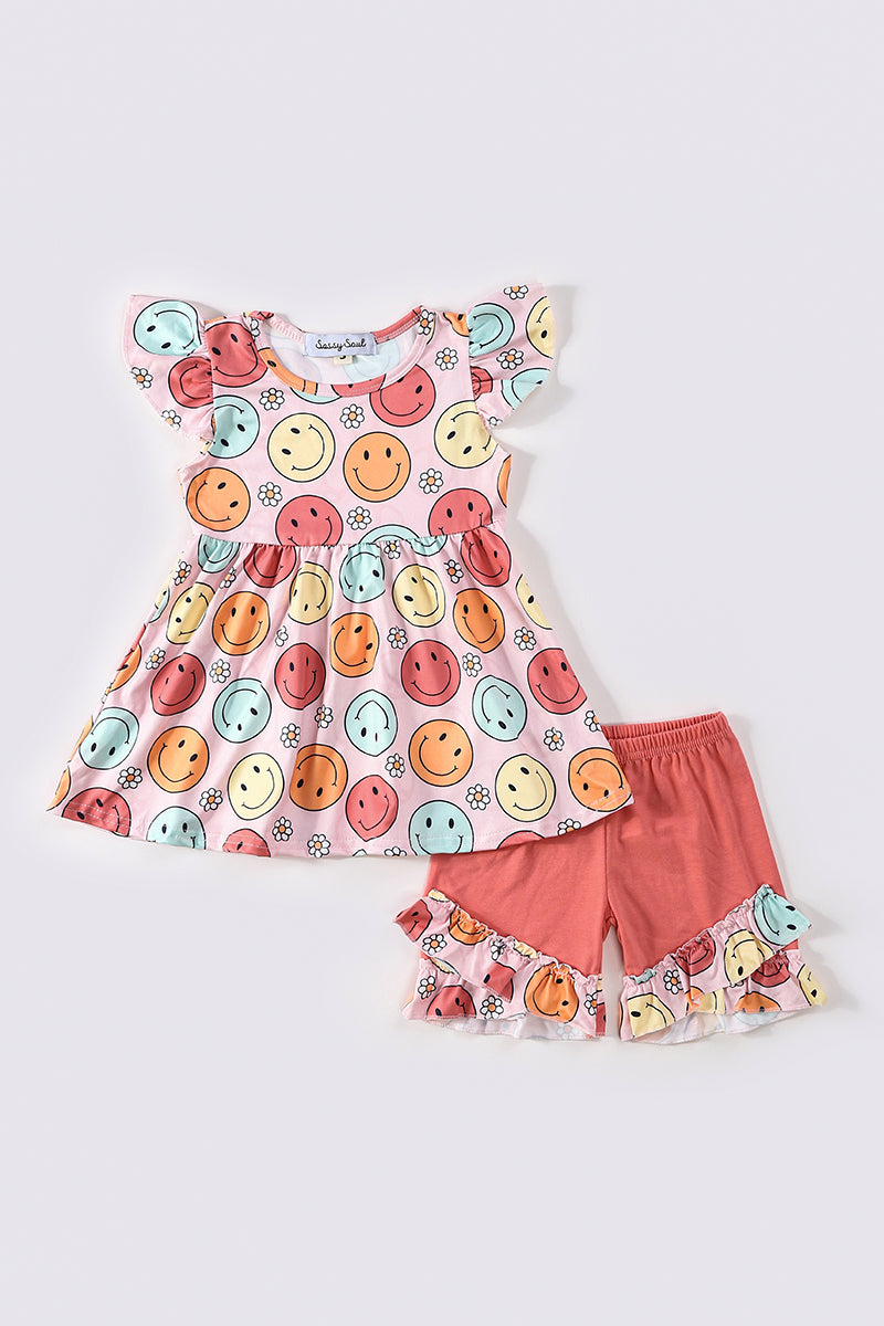 Pink smile print girl set