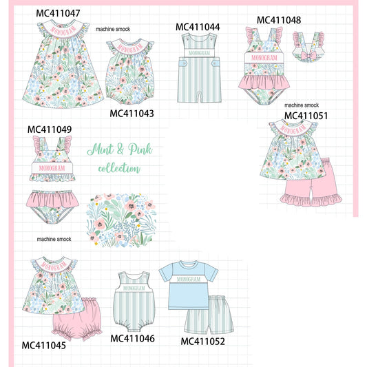 PO44 Mint&pink floral monogram embroidery collection 1 - Ships July