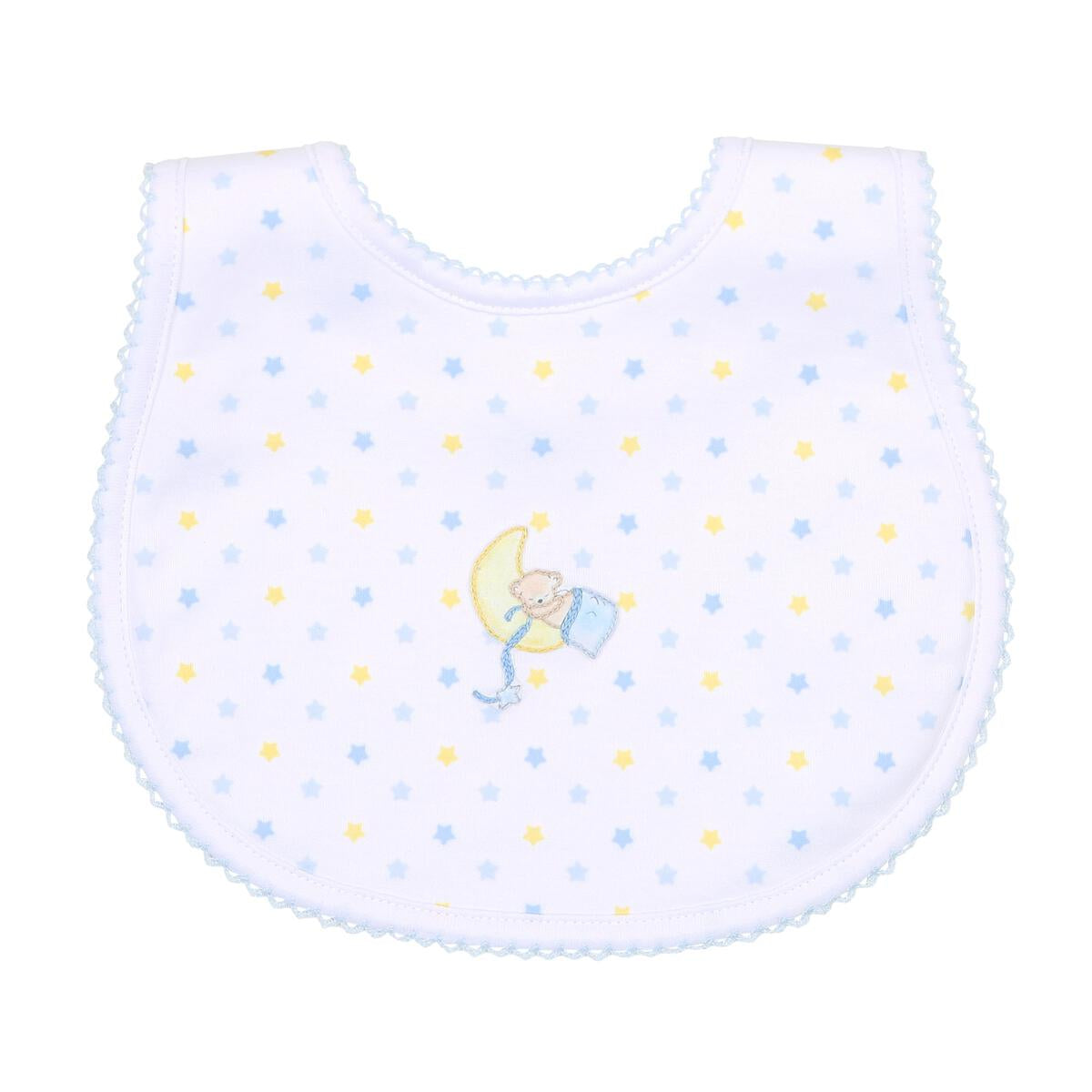 Moon and Stars Blue Embroidered Pima Cotton Bib