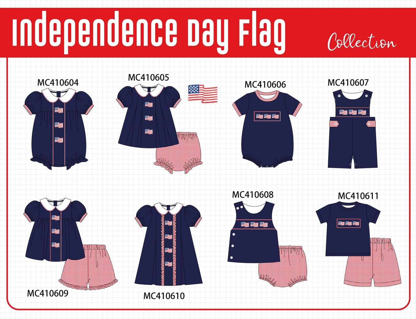 PO42 Navy independence patriotic flag embroidery collection - Ships June