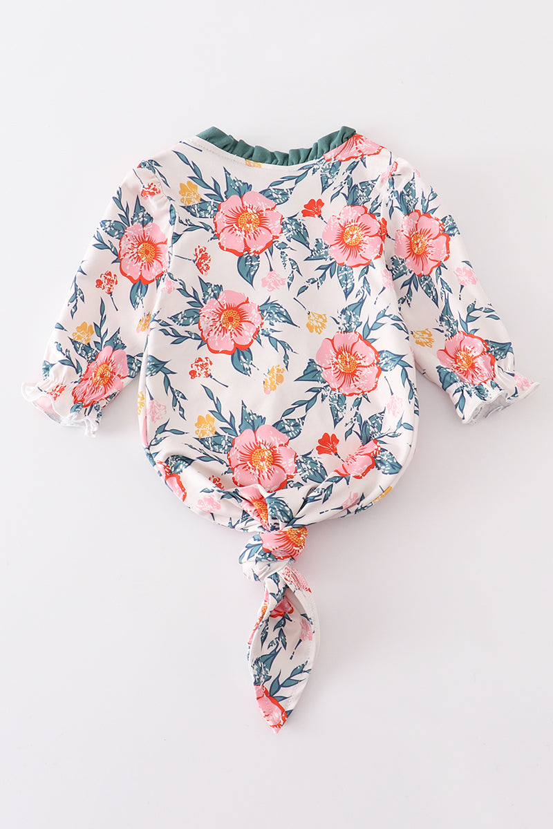 Green floral print baby gown