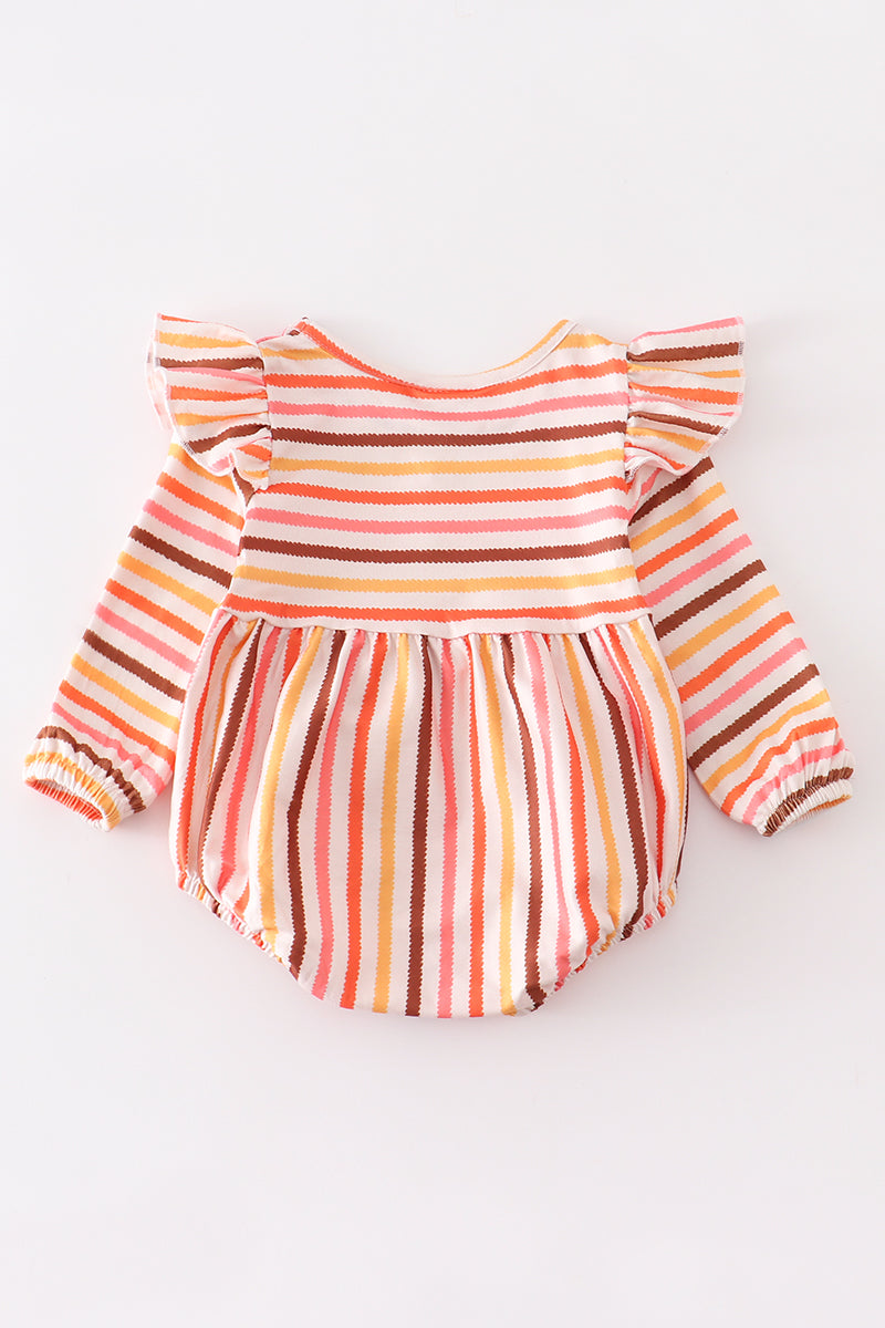 Multicolored stripe print ruffle baby romper