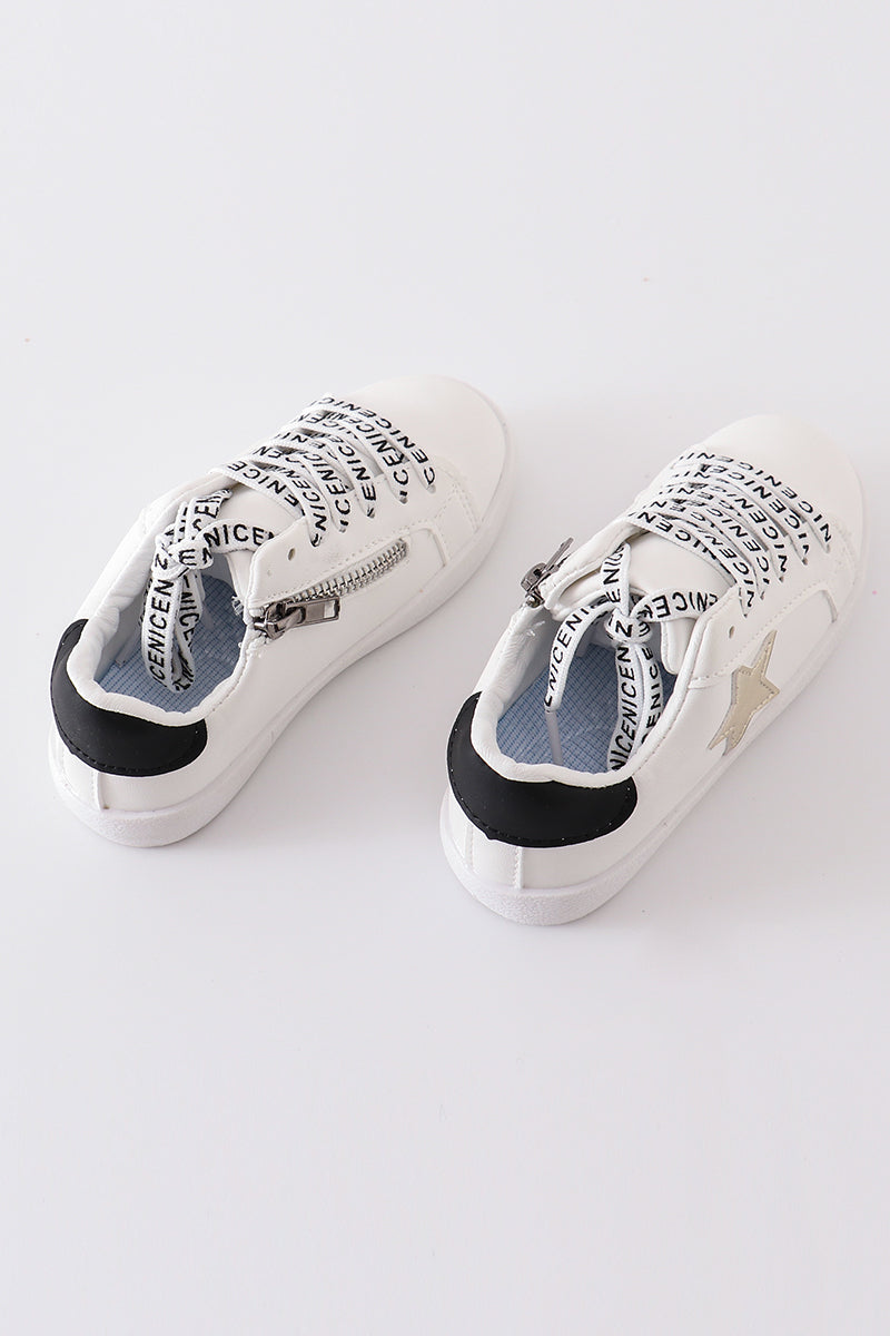 White gold star glitter sneaker (toddler to big kids)