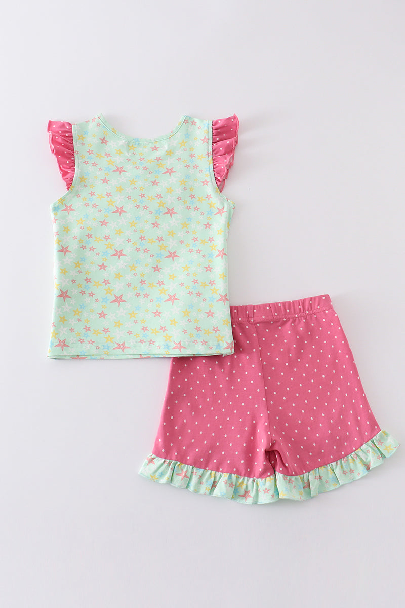 Platinum star print ruffle girl set