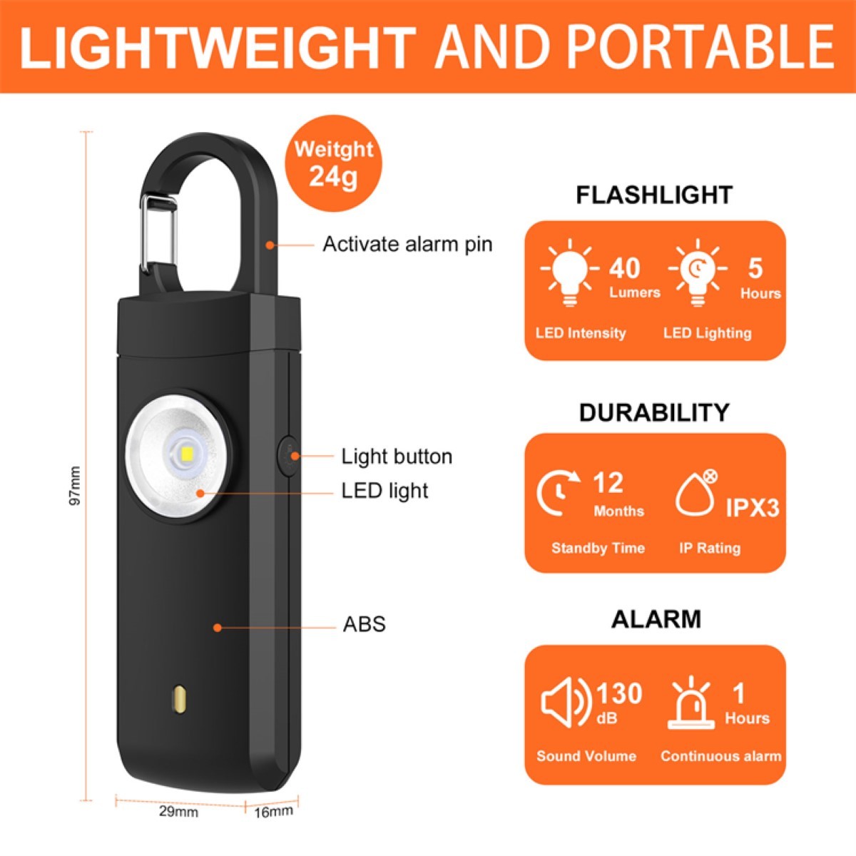 Rechargeable Personal Safety Alarm and Flashlight - OBX Prep