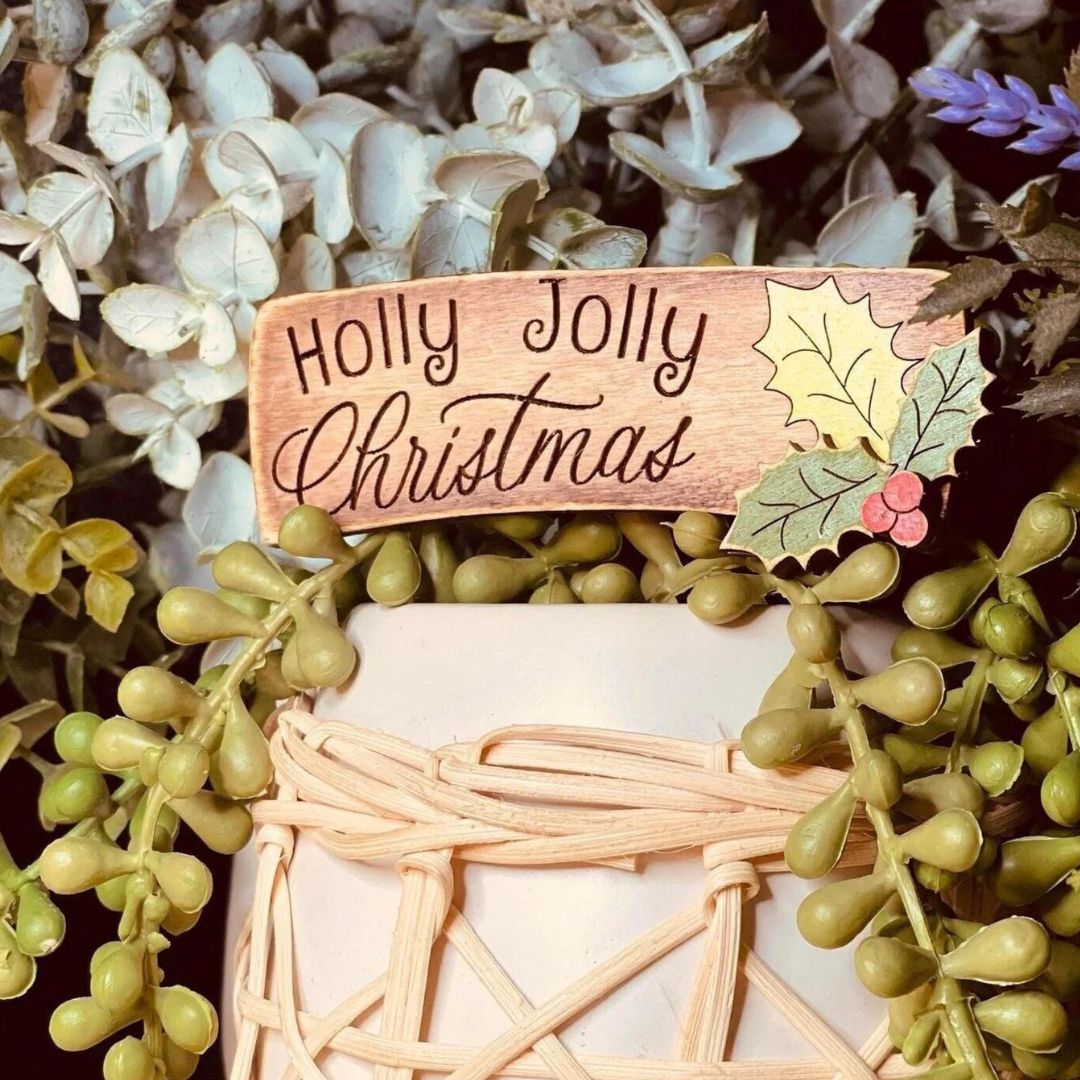 Holly Jolly Christmas Hair Claw Clip – Hand-Painted Wooden Design (4 Inches).