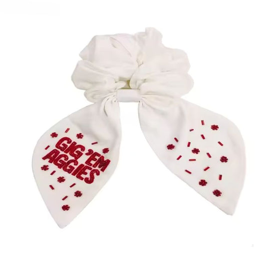 Team School Spirit Custom Beaded Scrunchie Bow