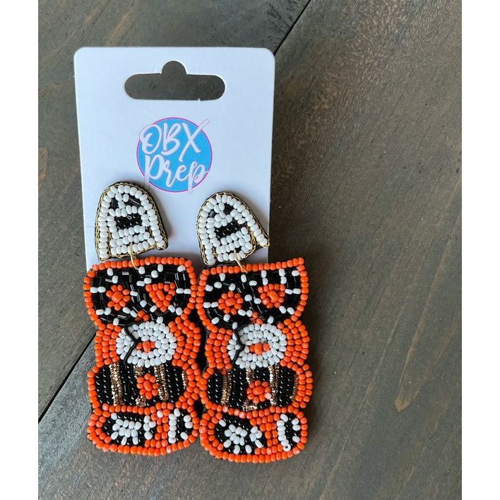 Halloween Boo Ghost Seed Bead Drop Earrings - OBX Prep