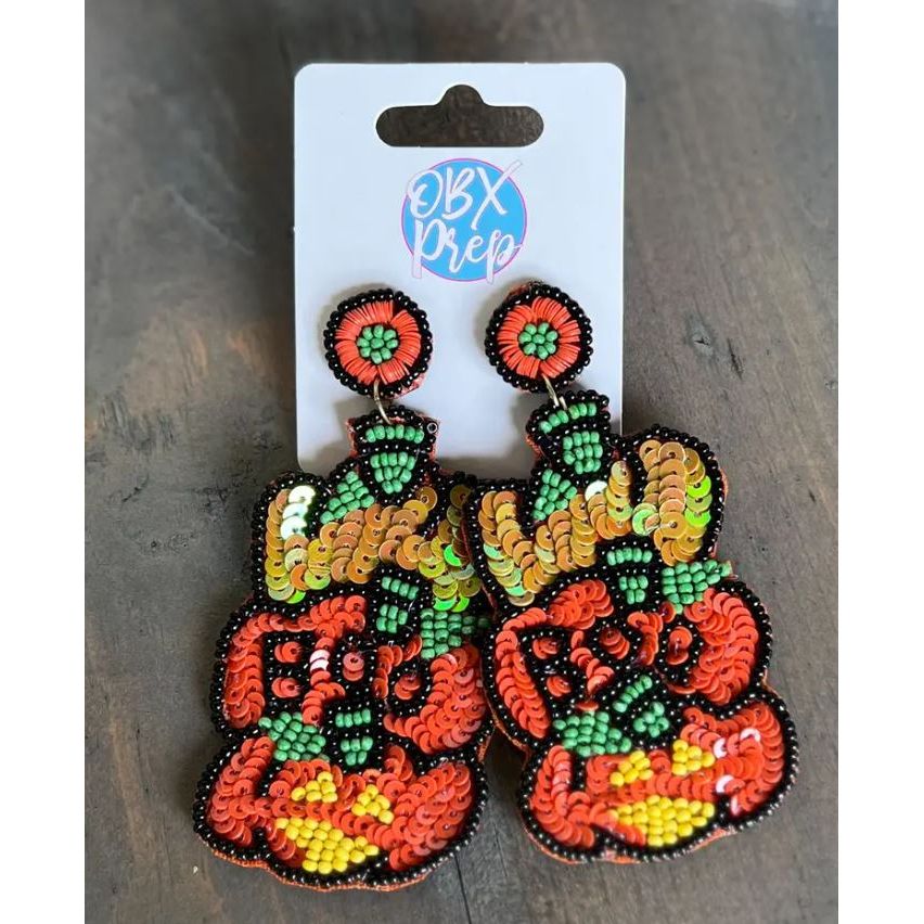 Boo Triple Pumpkins Seed Bead Dangle Earrings - OBX Prep