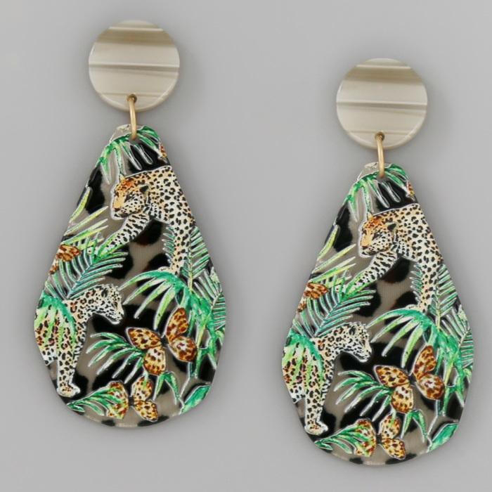 Leopard Print Acetate Drop Earrings - OBX Prep