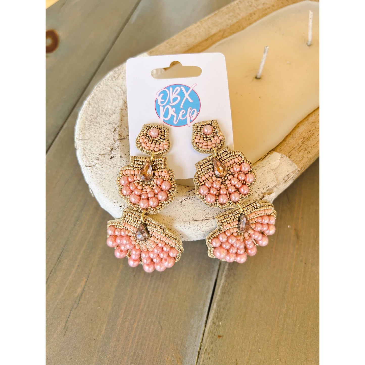 Triple Seashell OBX Prep Exclusive Seed Bead Dangle Earrings - OBX Prep