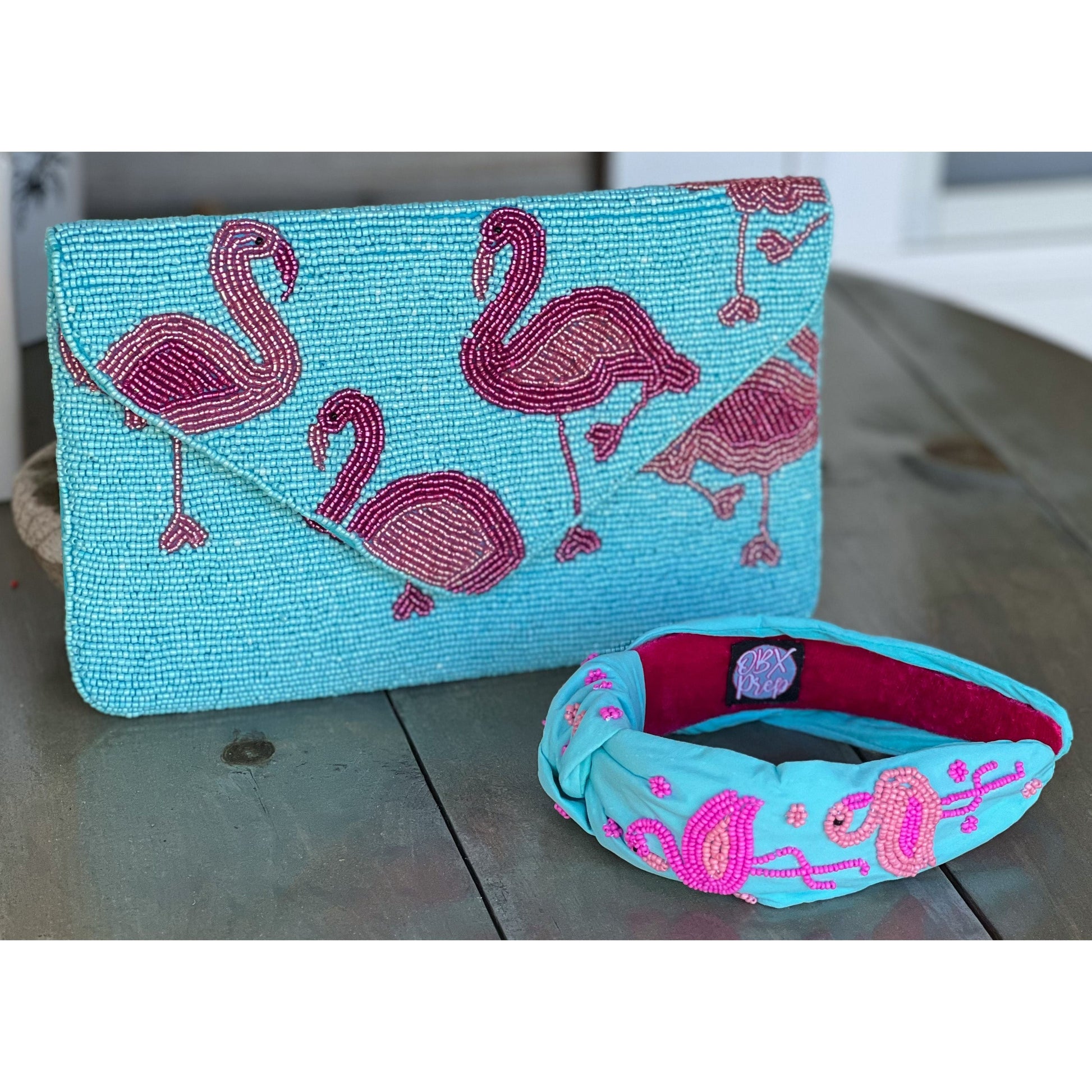 Flamingo Turquoise Seed Beaded Clutch Bag - OBX Prep