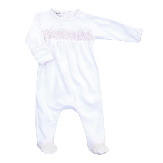 Essentials Baby Pink Hand Smocked Pima Cotton Footie