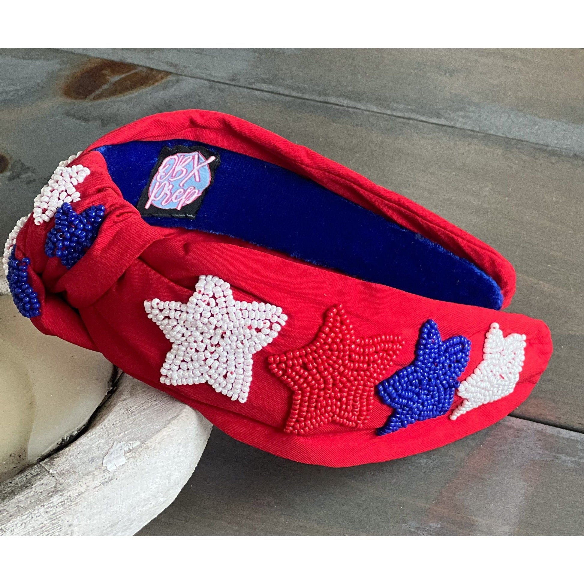 Patriotic Stars Red Seed Bead Front Knot Headband - OBX Prep