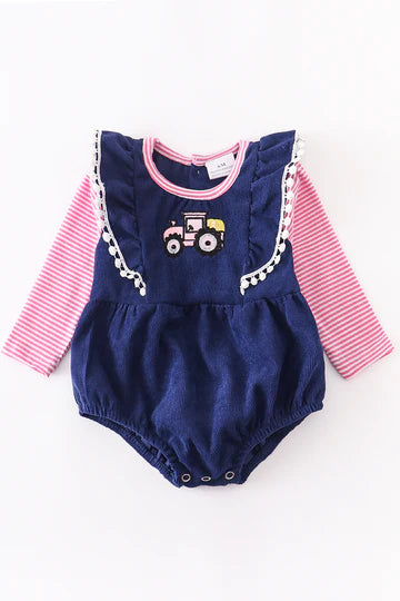 Navy Tractor 2 Piece Romper