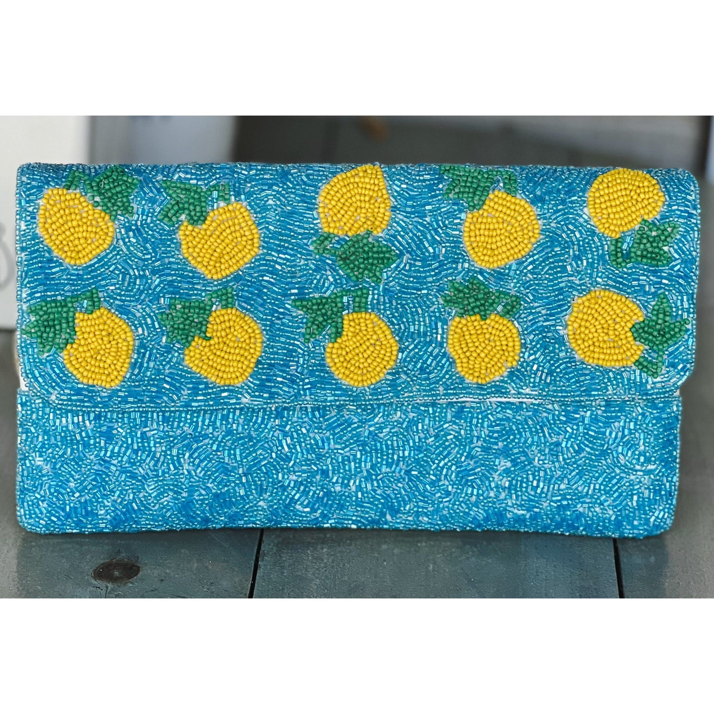 Lemon Turquoise Seed Beaded Clutch Bag - OBX Prep