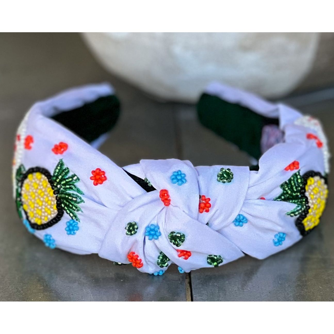 Vacay Vibes Pineapple Seed Beaded Top Knot Headband - OBX Prep