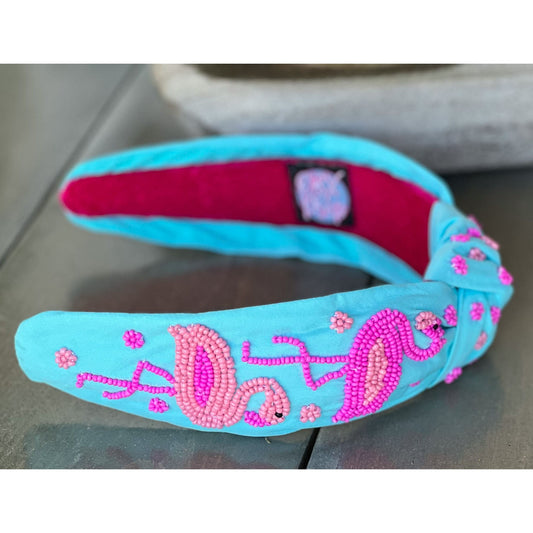 Flamingo Seed Beaded Top Knot Headband - OBX Prep