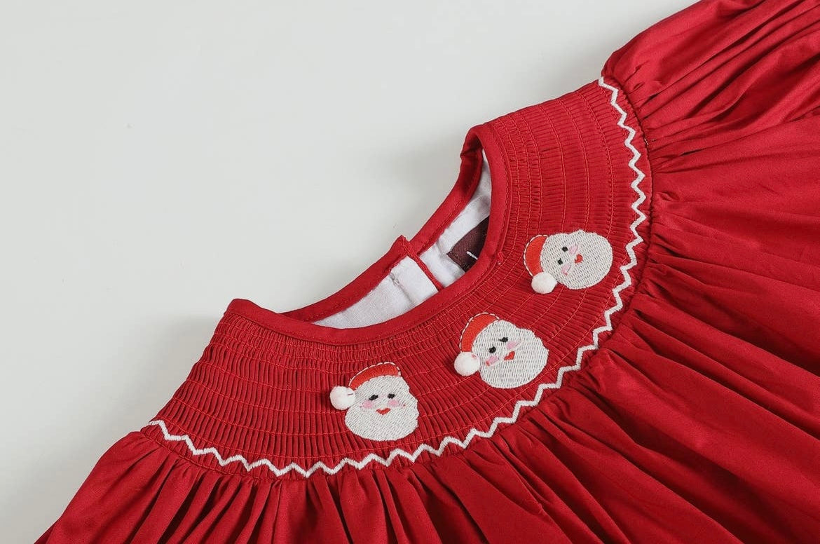 Red Santa Smocked Bishop Dress