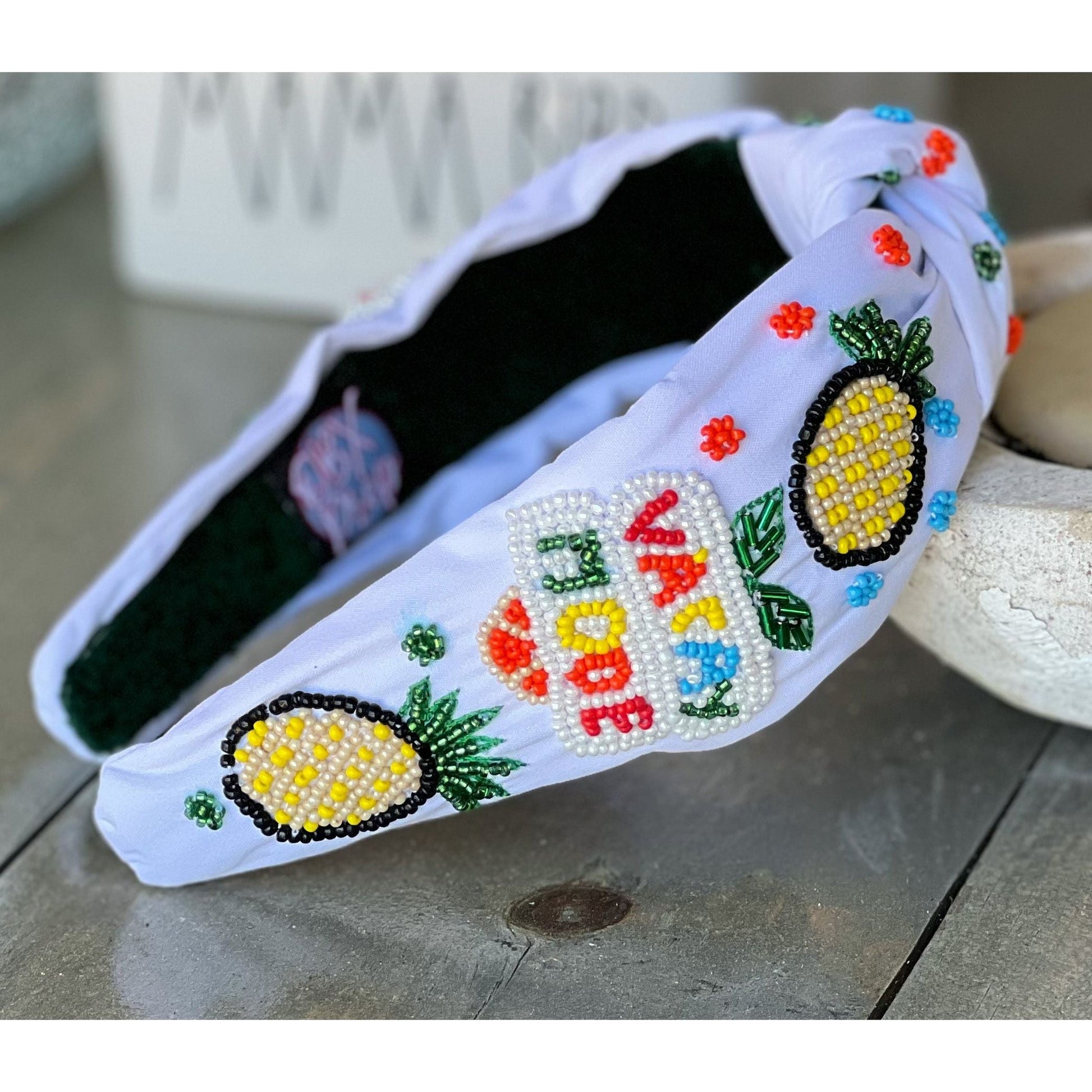 Vacay Vibes Pineapple Seed Beaded Top Knot Headband - OBX Prep