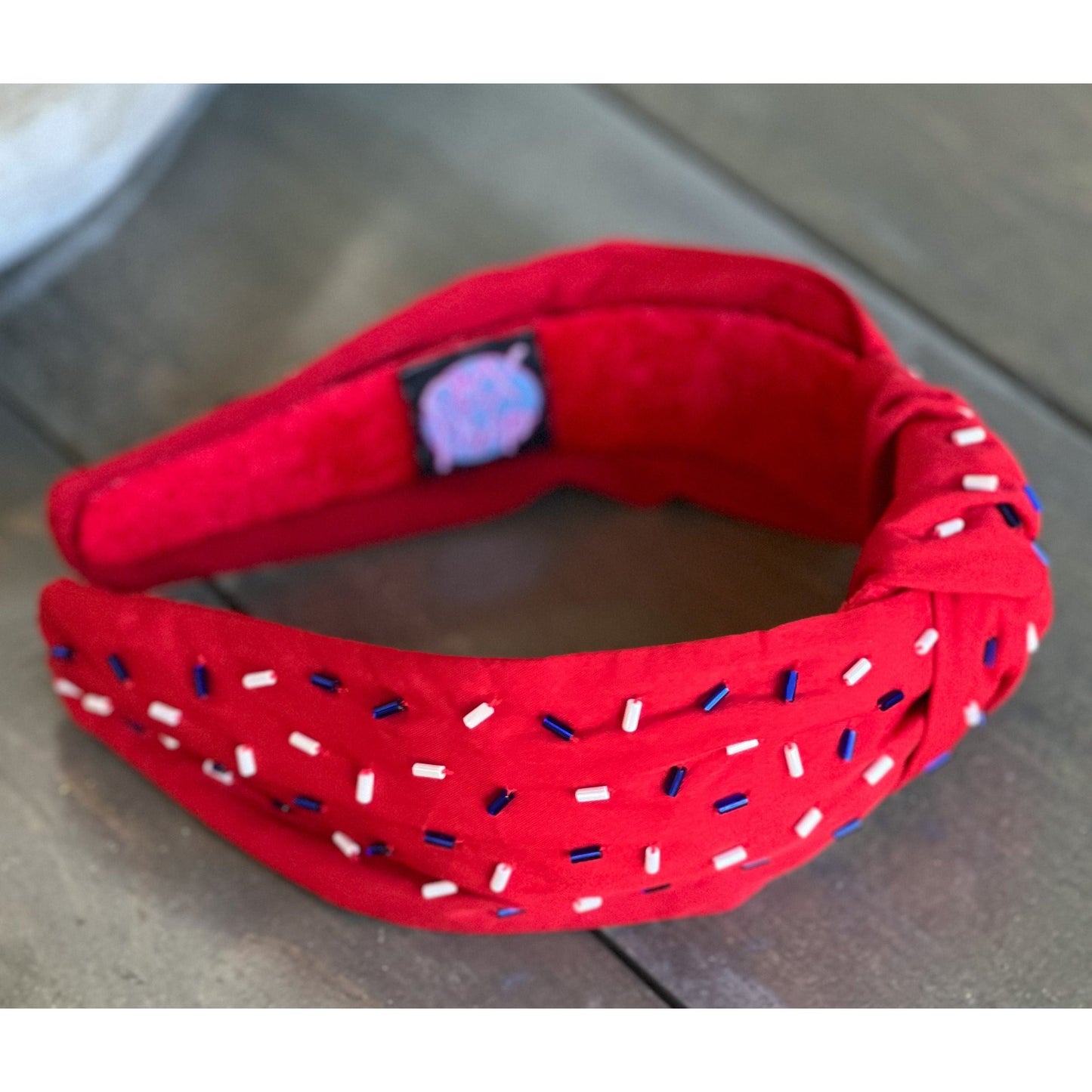 Patriotic Confetti Red Seed Bead Front Knot Headband - OBX Prep