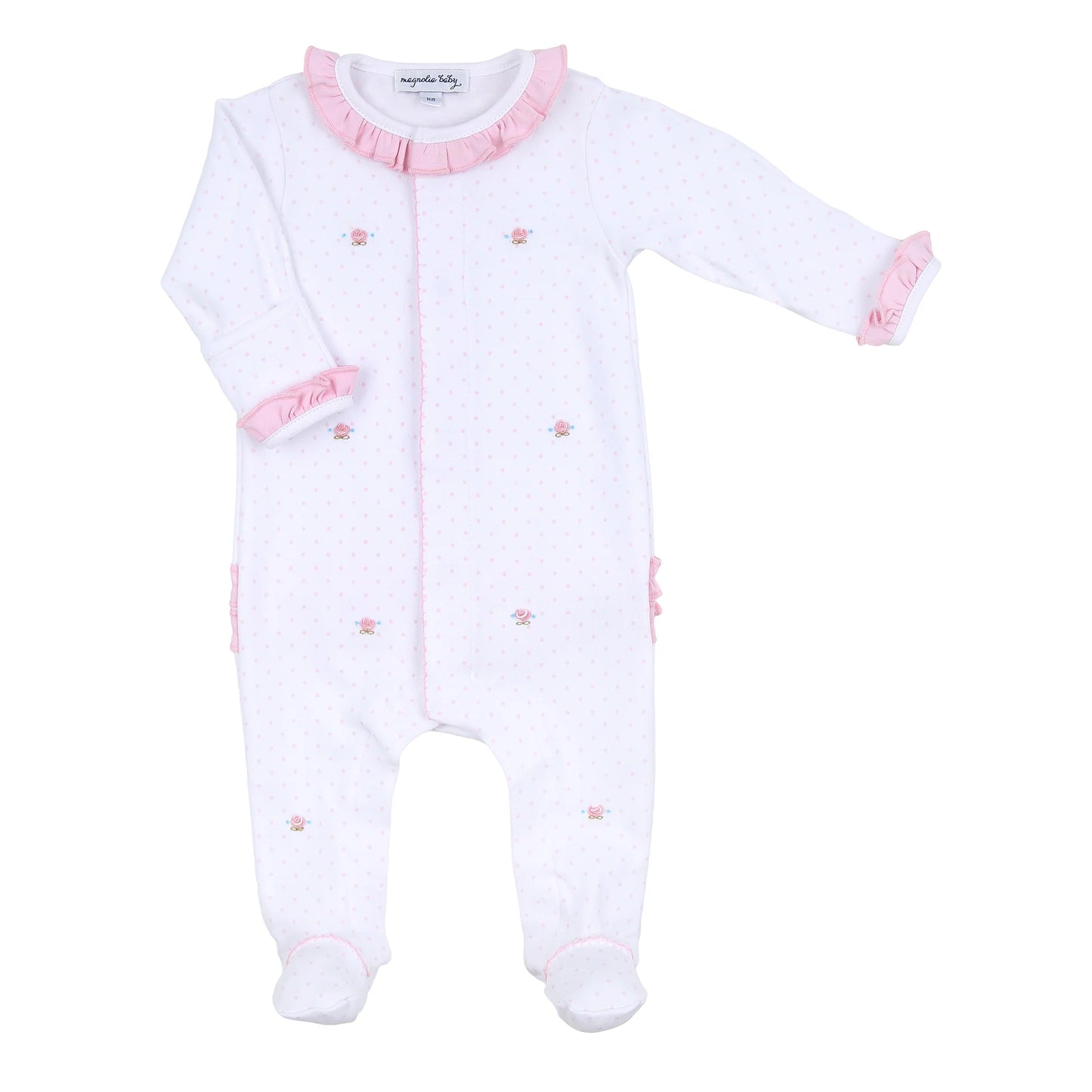 Annalise's Classics Pink Scattered Ruffle Pima Cotton Footie