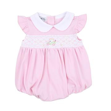 On the Green Hand Smocked Pink Flutters Pima Cotton Bubble