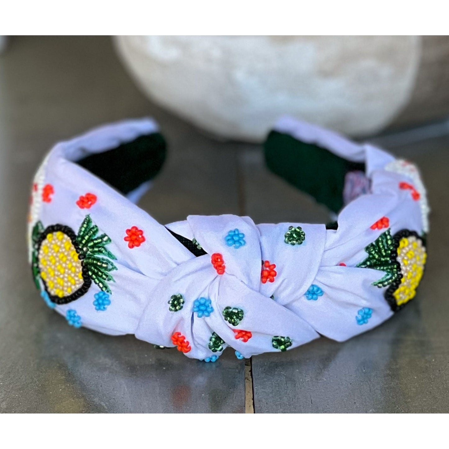 Vacay Vibes Pineapple Seed Beaded Top Knot Headband - OBX Prep