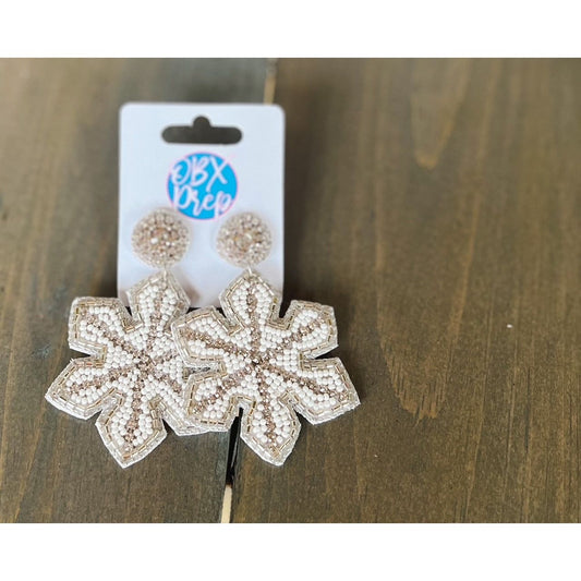 Christmas Winter Snow Flake Seed Beaded Earrings - OBX Prep