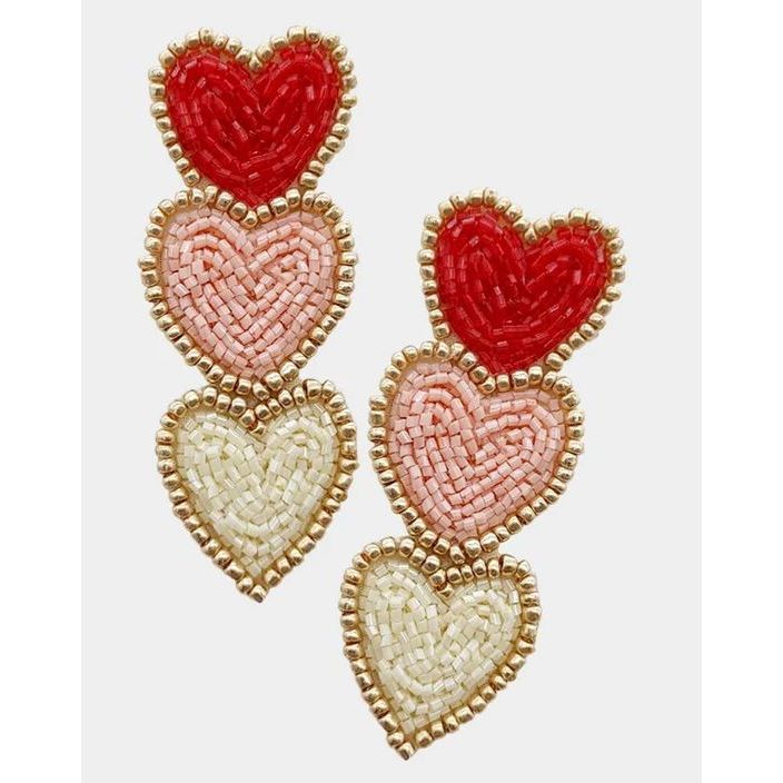 Triple Hearts Seed Bead Dangle Earrings - OBX Prep