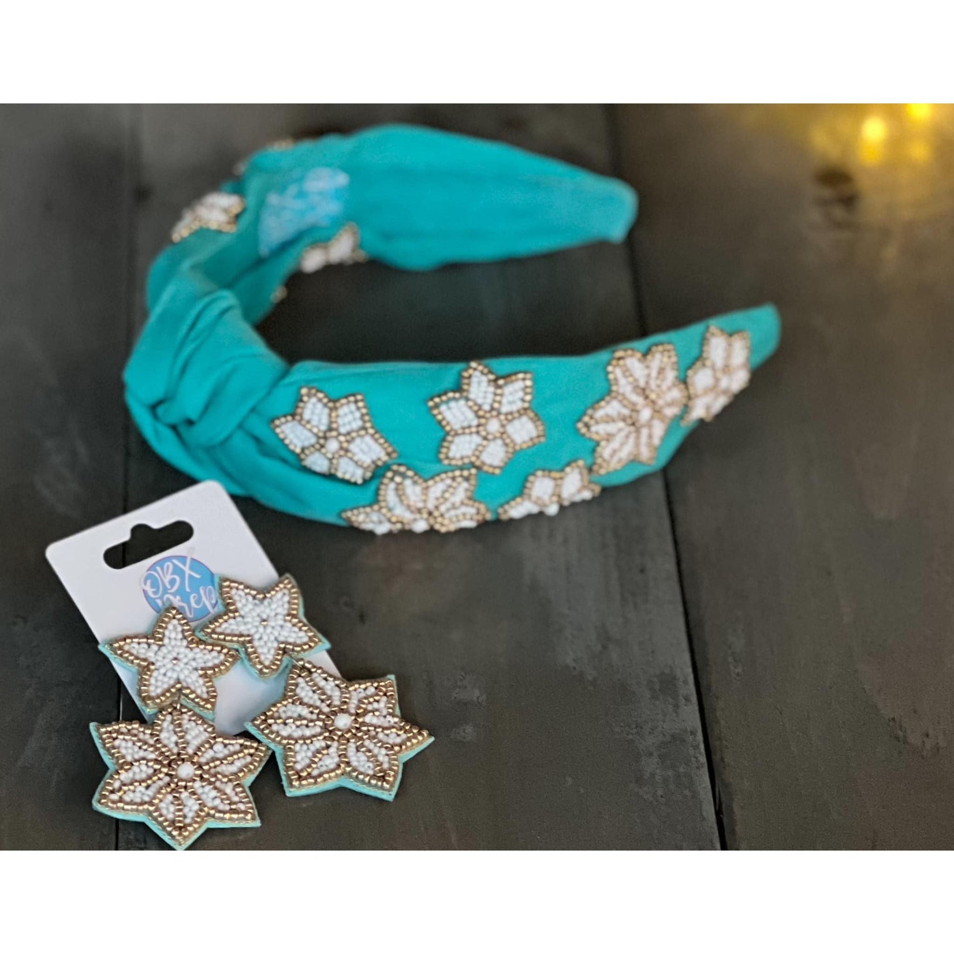 Snowflake Turquoise Beaded Headband - OBX Prep